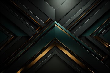 Fototapeta premium Abstract dark background with gold and teal lines.