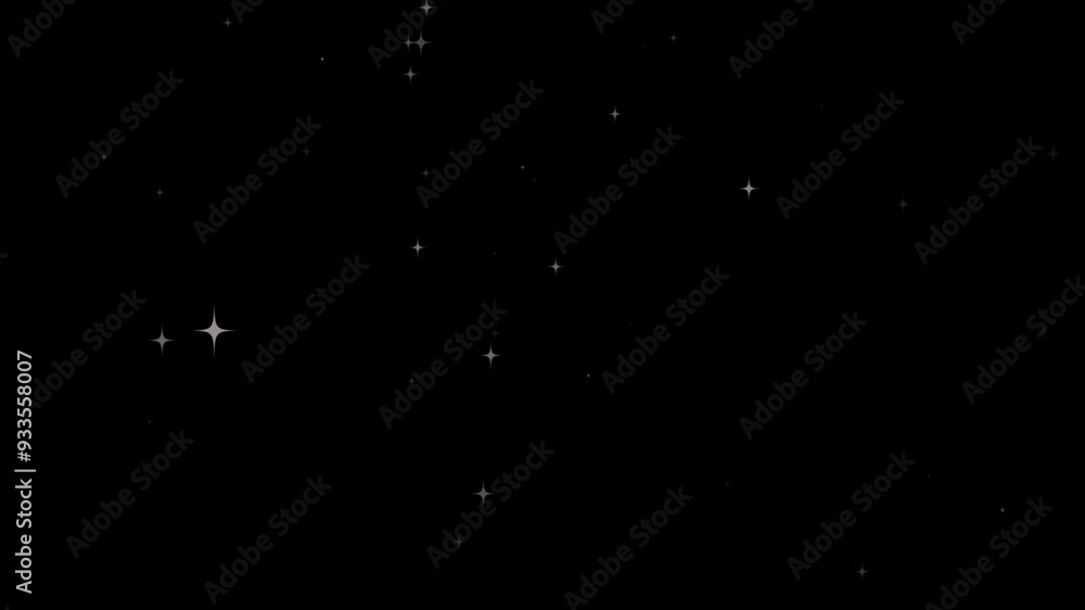 Wall mural white star blinking, twinkling Star or blinking light effect on black screen background, sparkling stars animation, Twinkle light glitter stars sparkling, Star twinkling for festive  holiday event.