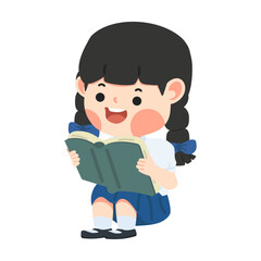 Kid girl sitting and reading a book