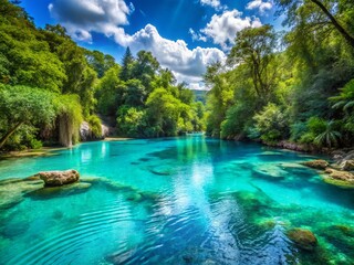 Azure Oasis: Vibrant turquoise waters, tranquil and serene atmosphere, flowing and watery textures