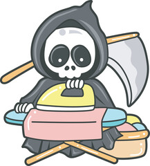 Illustration of cute skull ghost icon.
Funny skull ghost in activities stickers.
