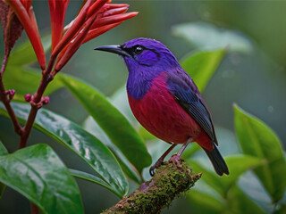 Fototapeta premium a Purple Honeycreeper perched elegantly in a vibrant natural setting