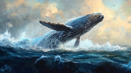 Fototapeta premium Humpback Whale Leaping Out of the Water