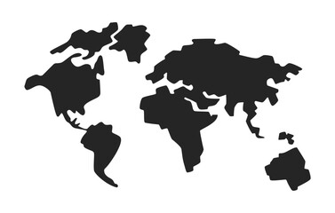 Simplified world map black and white 2D line object. Natural science course. Geography class educative materials isolated vector outline item. Silhouette plan monochromatic flat spot illustration © IMG visuals characte