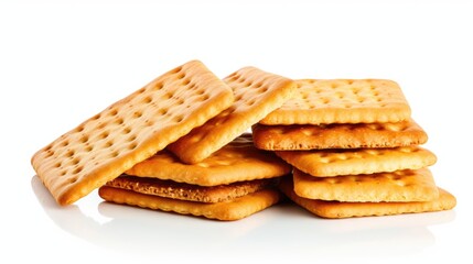 biscuits or crackers, seen from the front, isolated on a clean white background,generative ai