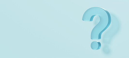 A translucent, soft-looking question mark floats on a light blue background, and a faint shadow falls.