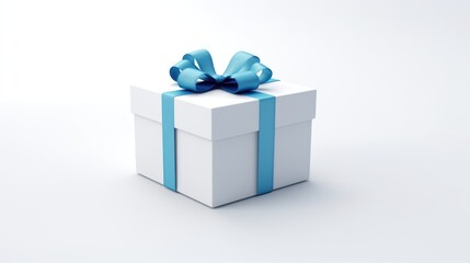 Obraz premium a blue gift box with a blue ribbon, taken from the top, against a white background ,generative ai