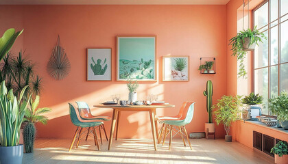 Fototapeta premium Colourful dining room Southwestern Revival Interior design style