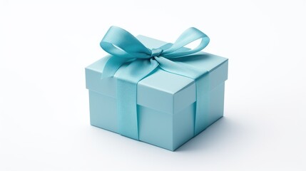 Obraz premium a blue gift box with a blue ribbon, seen from above, isolated on a white background. ,generative ai
