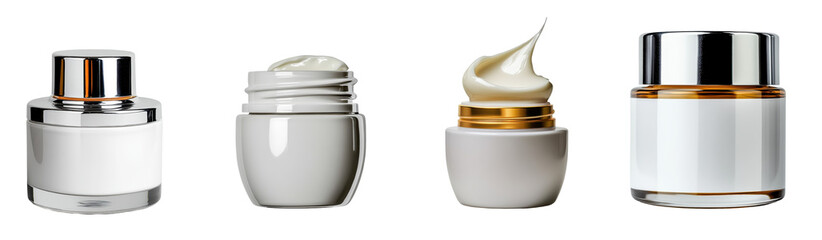 Elegant Skincare Bottles, Luxurious cream and serum containers, Premium beauty products packaging.