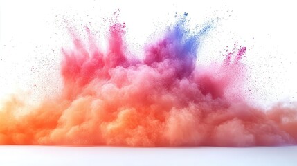 Fototapeta premium vibrant explosion of multicolored powder against stark white background frozen in time particles suspended midair creating a mesmerizing cloud