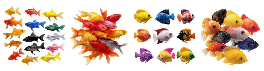 Fototapeta premium Multicolored Fish Groups, Assorted fish species with vibrant colors, Aquatic life collection.