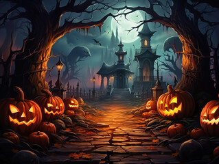 Gorgious Halloween background of pumpkins with night sky