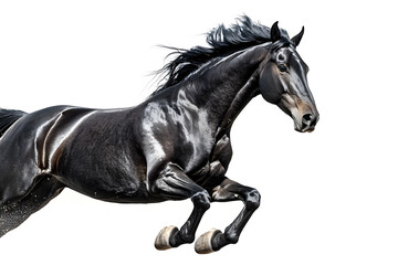 Obraz premium Beautiful black horse galloping isolated on white background