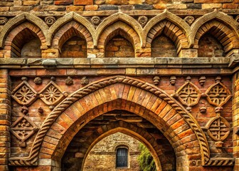 Obraz premium Historical Craftsmanship: Brickwork, stone arches, intricate carvings, earthy tones, aged textures, honoring the time-honored techniques and cultural heritage of historical construction.