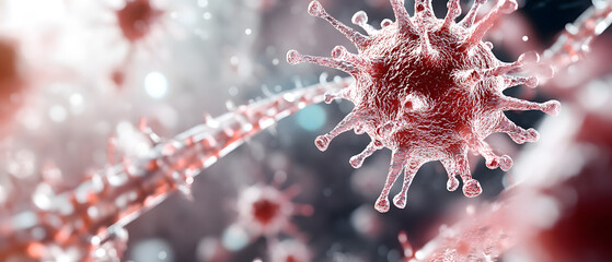 Close-up microscope biology virus serum organism health, 3d illustration