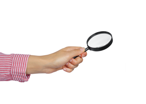  Hand with magnifying glass isolated on free png background. - Powered by Adobe