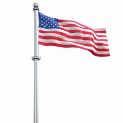 Fototapeta premium American Flag Waving Proudly: The Stars and Stripes billow in the wind, a powerful symbol of freedom, patriotism, and national pride, isolated on white background 