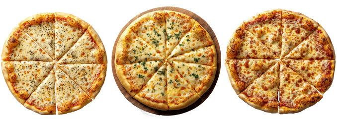Set of Classic Cheese Pizza with Golden Crust, Delicious and Freshly Baked, Isolated on Transparent Background