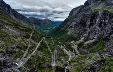 Panoramic view of the Trollstigen a mountain pass road in Norway.