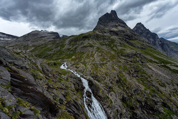 View of the Norwegian mountains in the Trollstigen region.