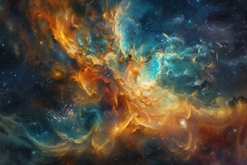 Obraz premium A Cosmic Tapestry of Glowing Nebulae and Stars