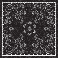 PrintOrnamental embroidery paisley graphic with leopard texture for bandana or any design
