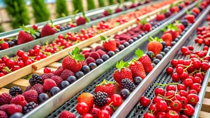 Ruby Berry Trellis: Vibrant, berry shades, trellised berry motifs, conveyor belt, biscuit dough