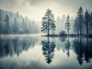 Obraz premium Silent Woods: Lonely, Still, Nostalgic, Monochromatic, Reflective