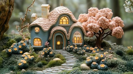 Fototapeta premium whimsical miniature villa with intricate details set in a dreamy pastel landscape toylike charm evokes nostalgia and childlike wonder blending realism with fantastical elements