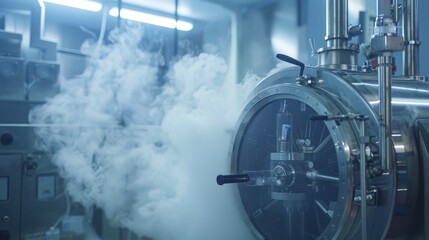 A cuttingedge laboratory environment that highlights advanced machinery with prominent steam and smoke effects present