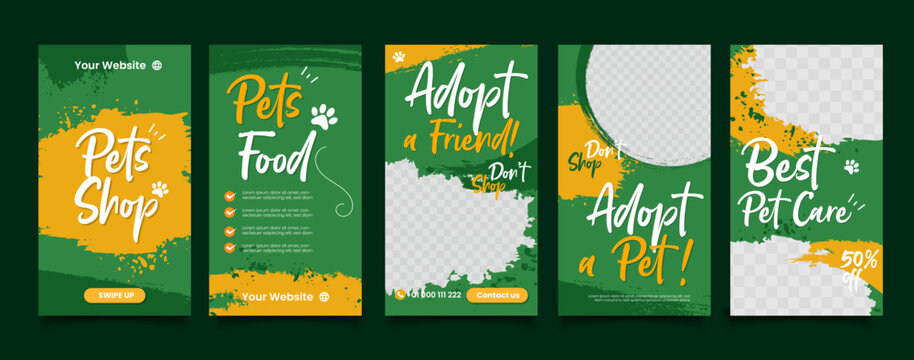 Set of Social media Story templates for pet shop, dog grooming and sale promotion.