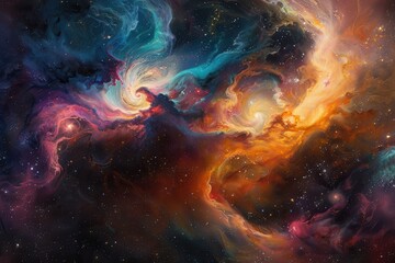 Cosmic Nebula with Swirling Gas and Scattered Stars