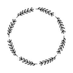 Round floral branch frame hand drawn vector element