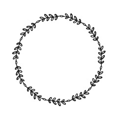 Round floral flower bud branch frame hand drawn vector element