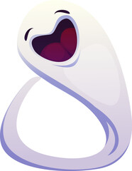 Number eight Halloween ghosts font, scary typeface, horror evil type, spooky monster alphabet. Cartoon sign 8 in shape of funny laughing spook. Isolated vector soul or phantom typography digit symbol