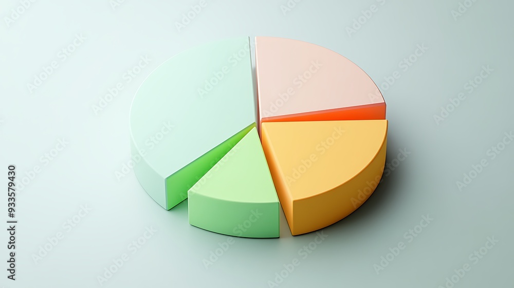 Aufkleber pastel isometric pie chart in high resolution with hyper-realistic style on light gray background - 