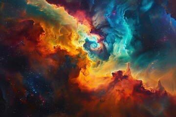 A Cosmic Nebula with Swirling Colors and Scattered Stars