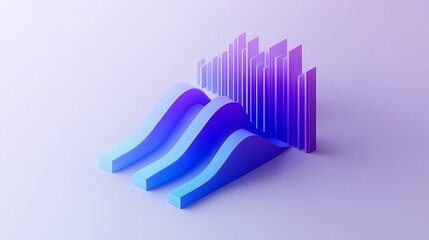 Obraz premium Modern Isometric Waterfall Chart Design in Hyper-Realistic Style with Blue and Purple Palette on Gray Background