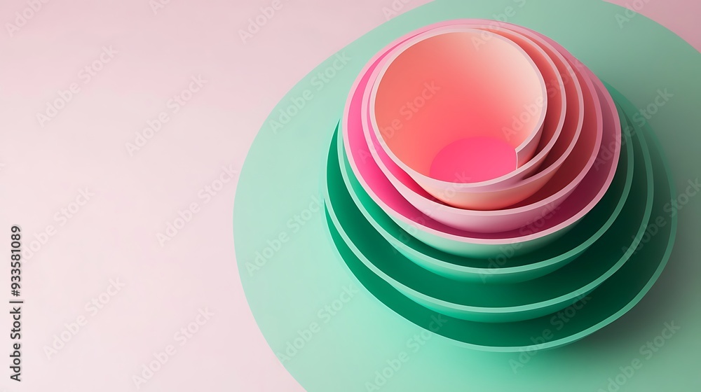 Aufkleber abstract isometric funnel chart with layered cones in green and pink tones on white background - min
