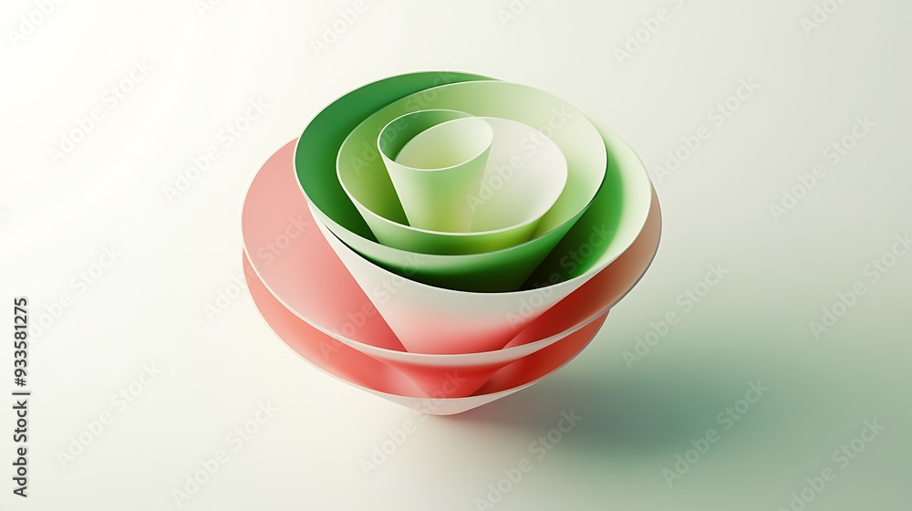 Aufkleber abstract funnel chart design in hyper-realistic isometric style with green and pink palette on white