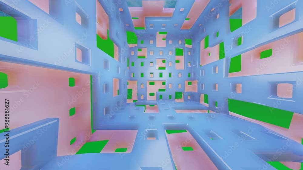 Poster abstract animated background. rotating planes with holes. 3d render looped animation