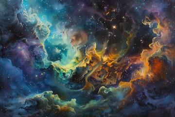 Obraz premium A Cosmic Tapestry of Swirling Nebulae and Stars