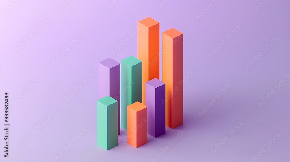 Aufkleber modern isometric box plot design with hyper-realistic touch on light purple background in green and 