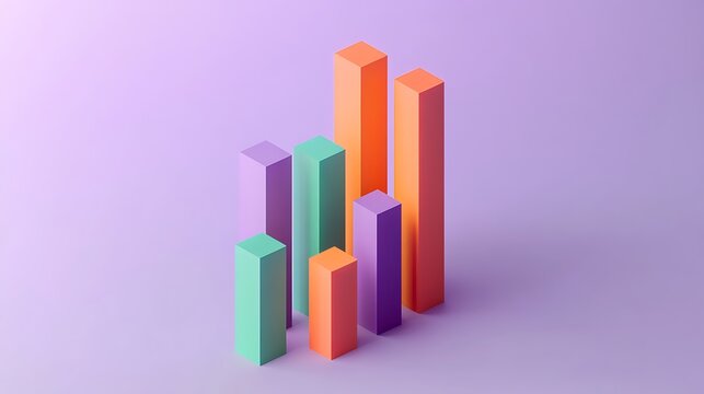 Modern Isometric Box Plot Design with Hyper-realistic Touch on Light Purple Background in Green and Orange - High Resolution Side View Composition