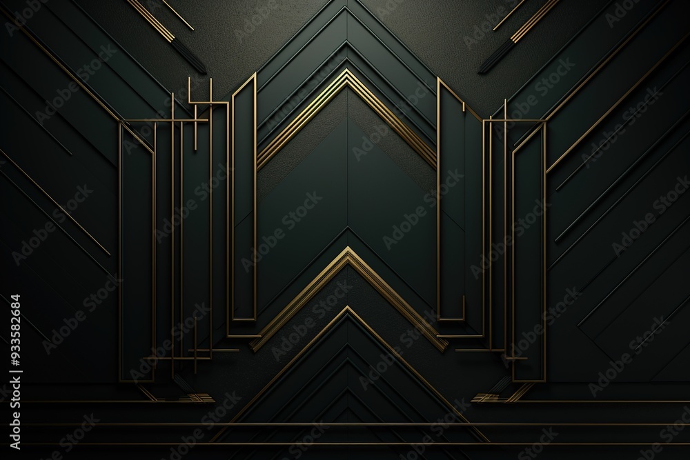 Fototapete abstract dark background with golden lines and geometric shapes.