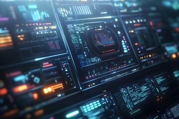 Futuristic Digital Interface with Glowing Data and Graphics