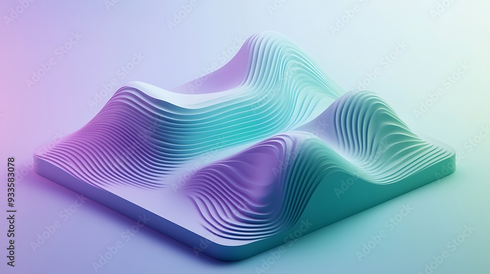 Aufkleber geometric gradient contour plot on light blue background - minimalistic isometric design with green 