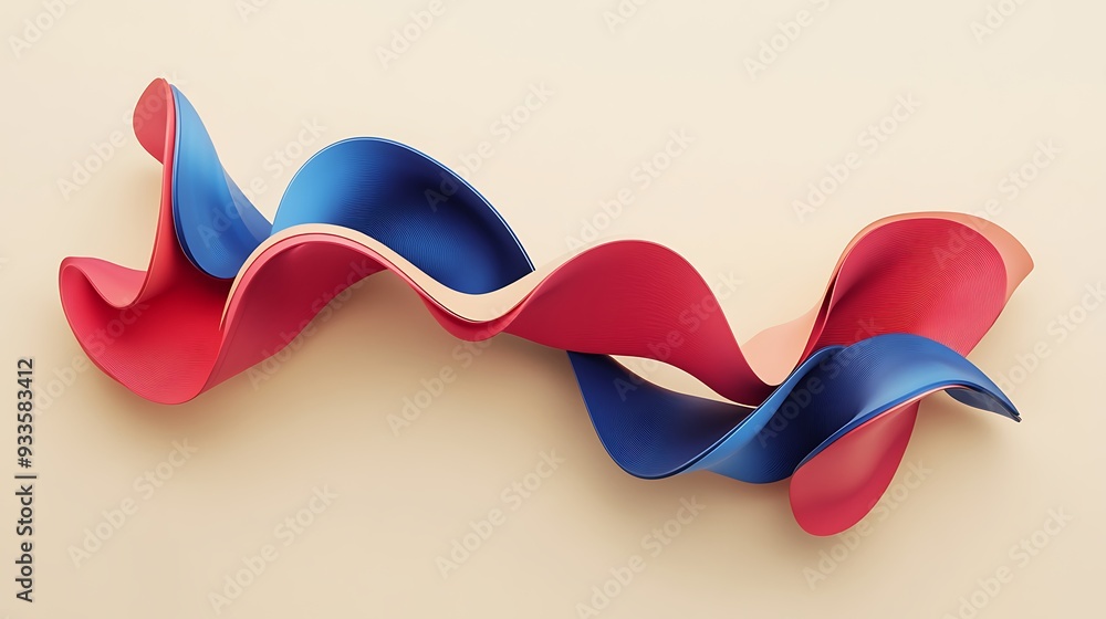 Poster tranquil streamgraph: isometric minimalistic composition in red and blue hues on beige background wi