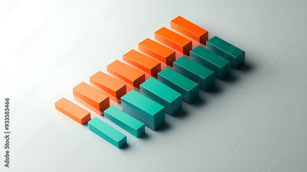Aufkleber modern isometric gantt chart design in teal and orange colors on gray background with hyper-realisti